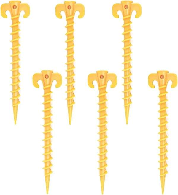 6 Heavy-Duty Plastic Camping Tent Spiral Pegs (Pack of 6)